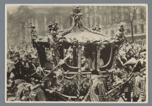 King George VI of the United Kingdom and Queen Elizabeth in a carriage after their coronation at Westminster Abbey