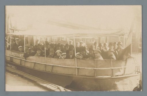 Group in a round tour boat (presumably) in Leeuwarden