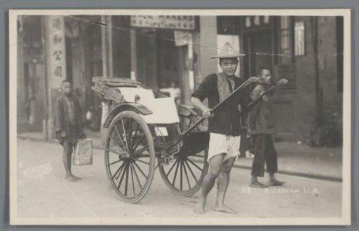 Portrait of an unknown man with a rickshaw, Hong Kong