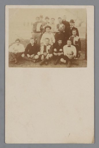Group portrait of unknown men (possibly) in football attire