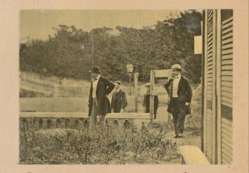 Napoleon III with several other men outdoors during his exile in Chislehurst, London