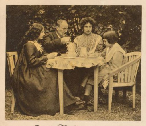 Émile Zola with Jeanne Rozerot and their children around a table in a garden