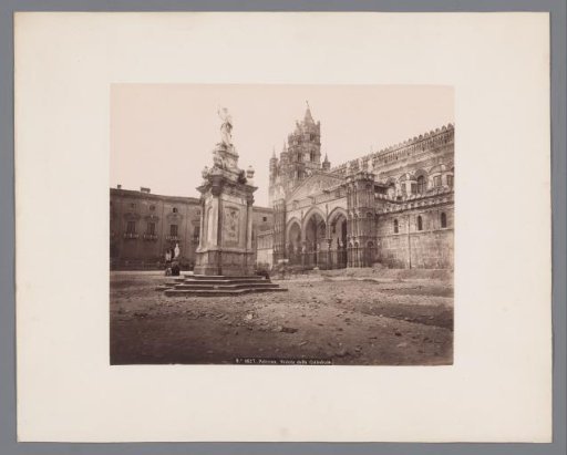 Exterior of the Cathedral in Palermo and the Statue of Saint Rosalia of Palermo, Italy