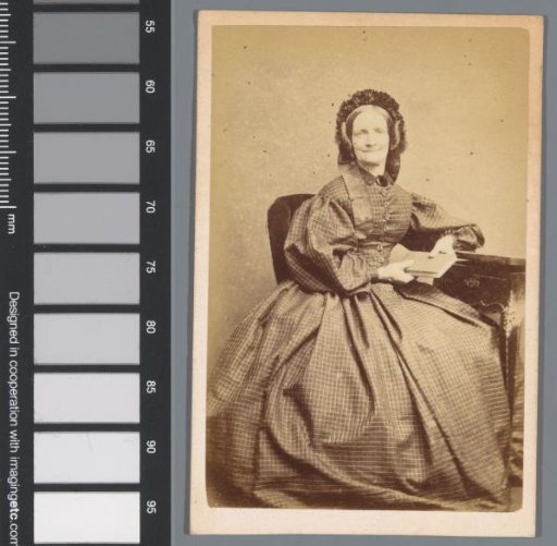 Portrait of an unknown woman, seated at a table with a book in her hands