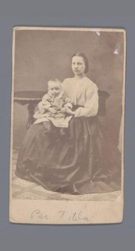 Portrait of an unknown woman and baby, identified as Per and Tilda