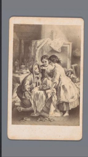 Photographic reproduction of a design of a group of children playing with cherries