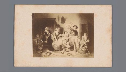 Photographic reproduction of a design of a family scene