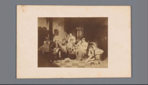 Photographic reproduction of a design of a family scene