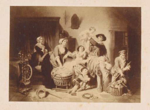 Photographic reproduction of a design of a family scene