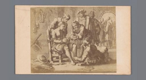 Photographic reproduction of an engraving of Joost Joosten Being Tortured in Prison, by Jan Luyken