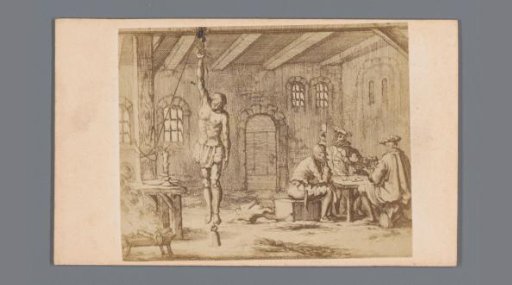 Photographic reproduction of a print of Geleyn Cornelisse, Tortured in the Prison of Breda, by Jan Luyken