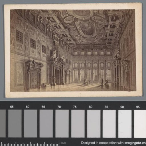 Photoreproduction of an engraving of the interior of the Golden Hall of the Town Hall in Augsburg