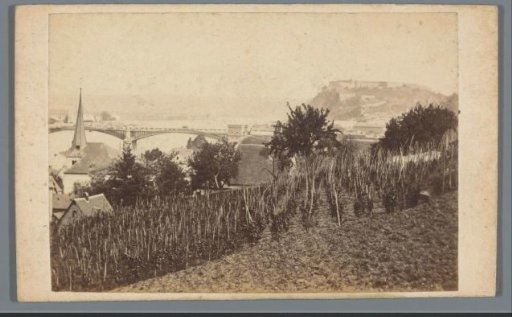 View of the new Rhine Bridge and Fort Ehrenbreitstein in Koblenz, Germany