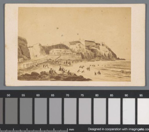 Photographic reproduction of a drawing of the beach of Granville, France