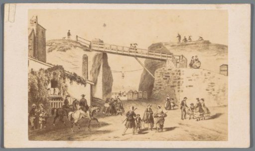 Photographic reproduction of a drawing of a scene in a place