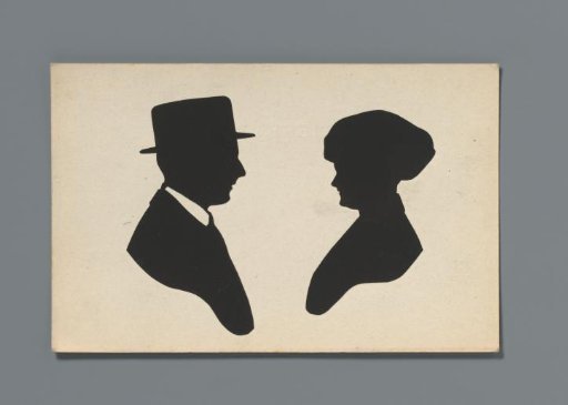 Double silhouette portrait of an unknown man and woman