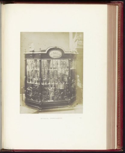 Showcase with wind instruments by Sax at the Great Exhibition of the Works of Industry of All Nations of 1851 in London