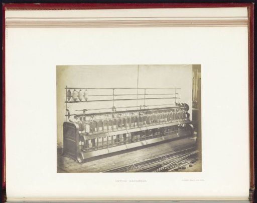 Cotton machine by Hibbert, Platt and Sons at the Great Exhibition of the Works of Industry of All Nations of 1851 in the Crystal Palace in London