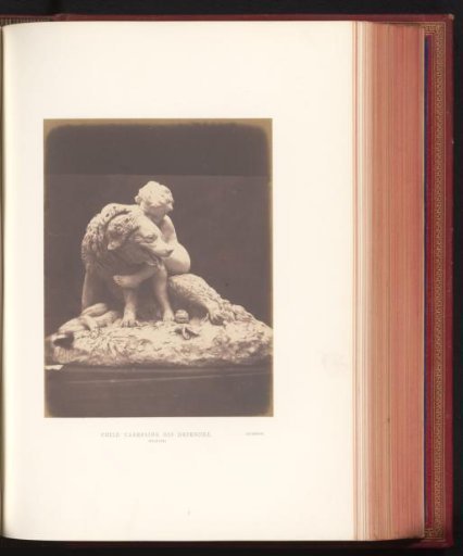 Sculpture of a dog and a child by Auguste Jean Baptiste Lechesne, exhibited at the Great Exhibition of the Works of Industry of All Nations of 1851 in London