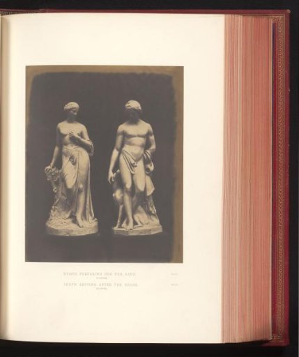 Two sculptures by Edward Hodges Baily, depicting a nymph and a hunter with dog, exhibited at the Great Exhibition of the Works of Industry of All Nations of 1851 in London