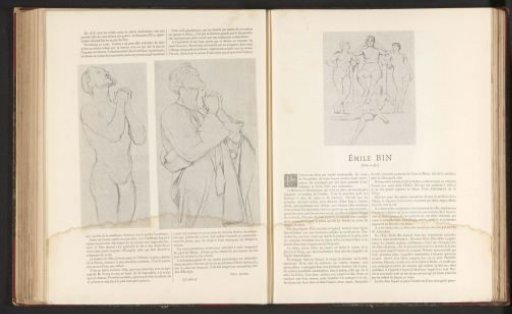 Photographic reproduction of two drawings by Émile Bin, depicting two men in prayer
