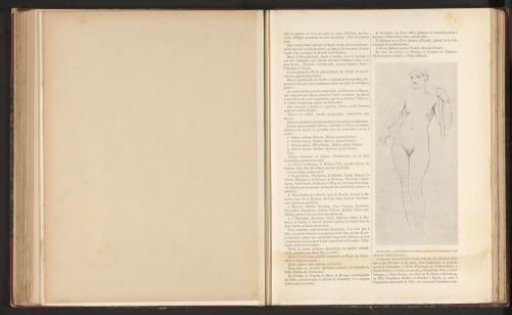 Photographic reproduction of a drawing by Émile Bin, depicting a nude woman with a staff