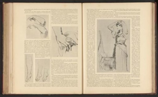 Photographic reproduction of four drawings by Jules Joseph Lefebvre, depicting arms, legs, and a hand