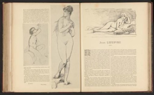 Photographic reproduction of two drawings by Jules Joseph Lefebvre, depicting a figure blowing a horn and possibly Selene