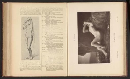 Photographic reproduction of a drawing by possibly Jules Joseph Lefebvre, depicting a female nude