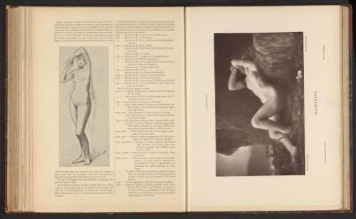Photographic reproduction of a painting by Jules Joseph Lefebvre, depicting Mary Magdalene in a cave