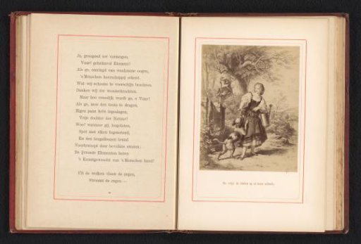 Photographic reproduction of a painting of a girl with a watering can on her arm and a dog by Carl Jaeger