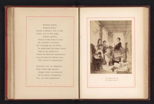Photographic reproduction of a painting of a mother with children in a living room by Andreas Müller