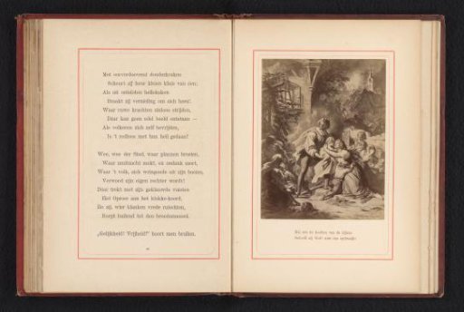 Photographic reproduction of a painting of a father bringing his family to safety during plundering by Carl Jaeger