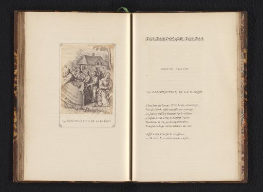 Photographic reproduction of the engraving 'The Construction of the Boat' by Hieronymus Wierix