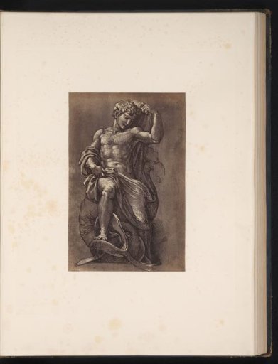 Photographic reproduction of a drawing by Giovanni Francesco Penni, Figure study of a man standing on a fish