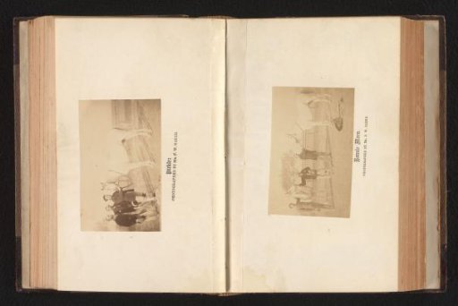 Portrait of the horse Bonnie Morn, an unknown horse and three unknown men