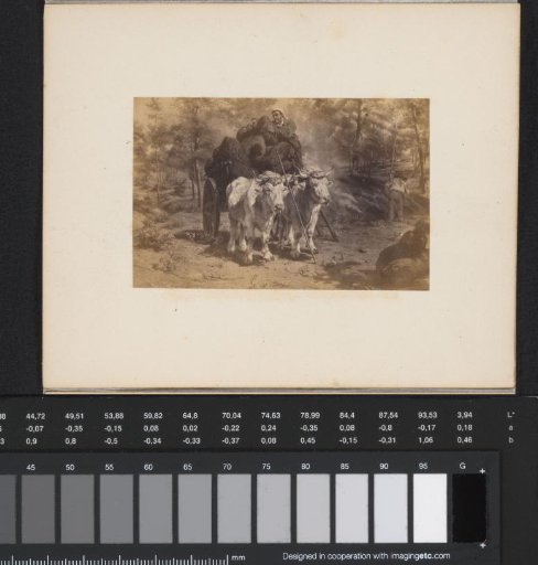 Photoreproduction of a painting by Rosa Bonheur of an ox wagon