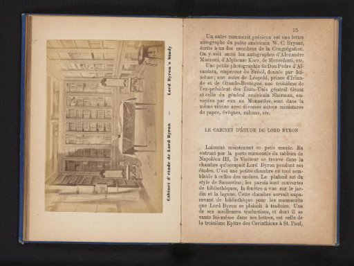 Photographic reproduction of a drawing of Lord Byron's study in the monastery of San Lazzaro degli Armeni, Venice