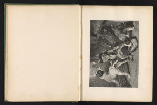 Reproduction of a print after a painting of a monkey with two puppies by Edwin Landseer