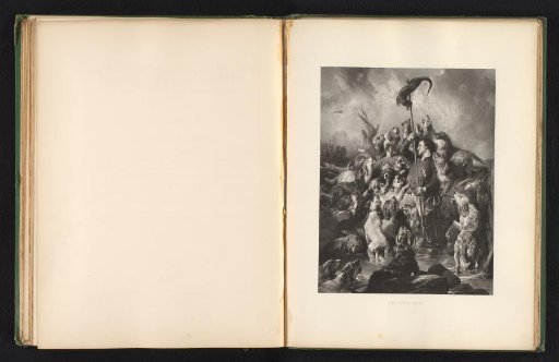 Reproduction of a print after a painting of an otter hunter with dogs by Edwin Landseer