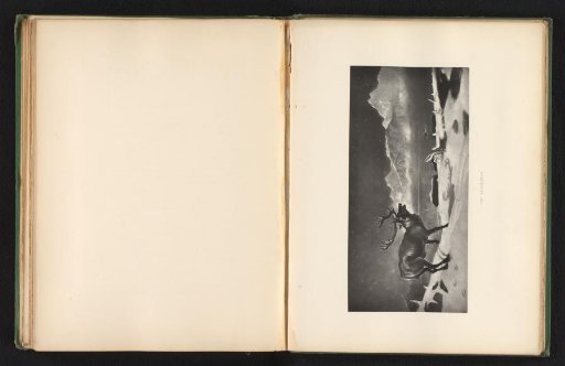 Reproduction of a print after a painting of a stag in a snow landscape by Edwin Landseer