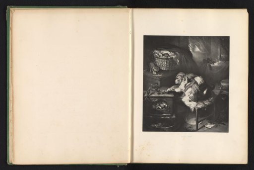 Reproduction of a print after a painting of a monkey tormenting a cat by Edwin Landseer