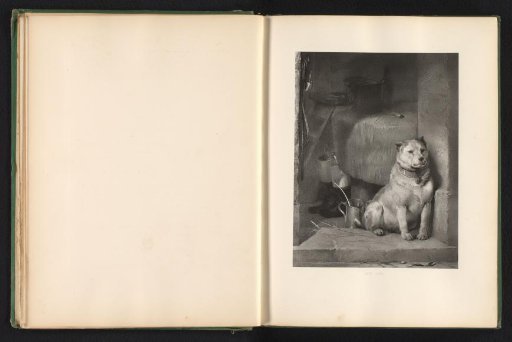 Reproduction of a print after a painting of a dog in a doorway by Edwin Landseer
