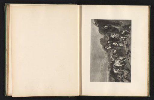 Reproduction of a print after a painting of shepherds with their flock in the Scottish Highlands by Edwin Landseer