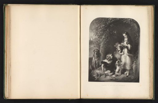 Reproduction of a print after a painting of two children of the Duke of Sutherland with animals by Edwin Landseer