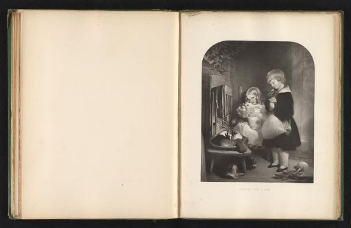 Reproduction of a print after a painting of two children with rabbits by Edwin Landseer