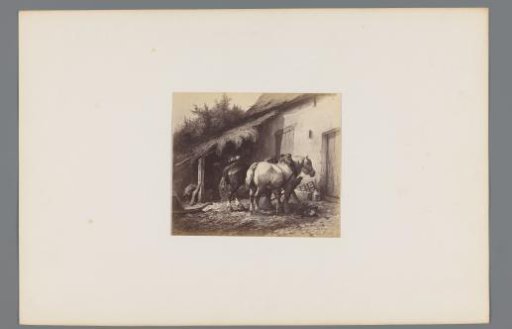 Photographic reproduction of the painting 'Yard with Horses' by Wouterus Verschuur