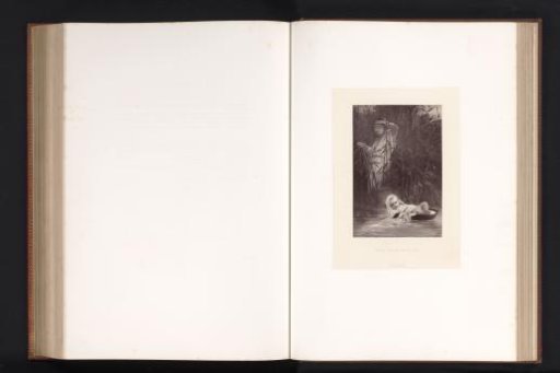 Photographic reproduction of a painting of Moses in a basket on the Nile by Paul Delaroche