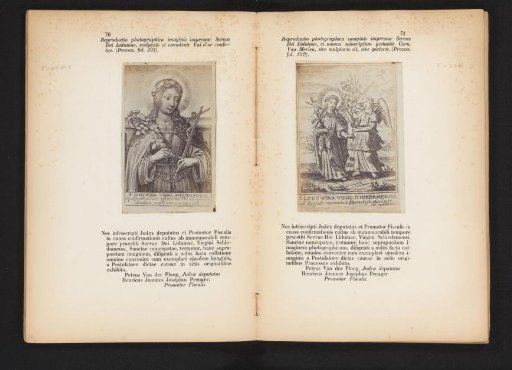 Photographic reproduction of an engraving of Liduina of Schiedam with her guardian angel by Cornelis van Merlen