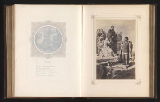 Photographic reproduction of a drawing of a group of persons on the edge of a ravine by Ferdinand Piloty